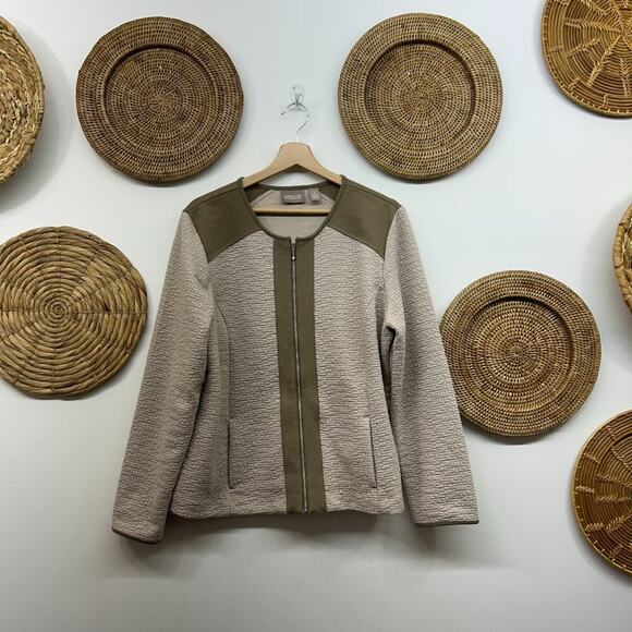 Chico's Jackets & Blazers - Chicos Neutral Beige Brown Zip Up Knit Jacket Blazer Size 2 / Large Workwear